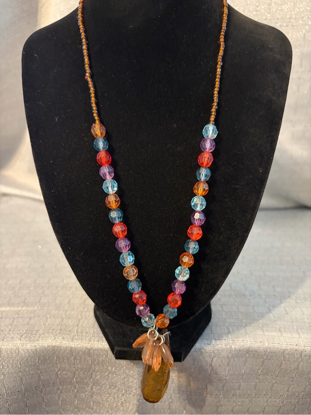 Multicolor Beaded Pendant Necklace - Amber, Red, Blue & Purple